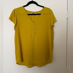 LOFT Mustard Yellow V-Neck Button-Front Blouse